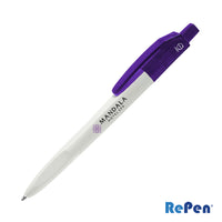 Custom Logo RePen® Squared White w/Translucent Clicker rPET Pen
