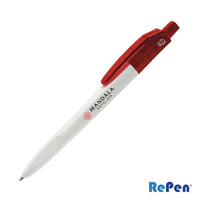 Custom Logo RePen® Squared White w/Translucent Clicker rPET Pen