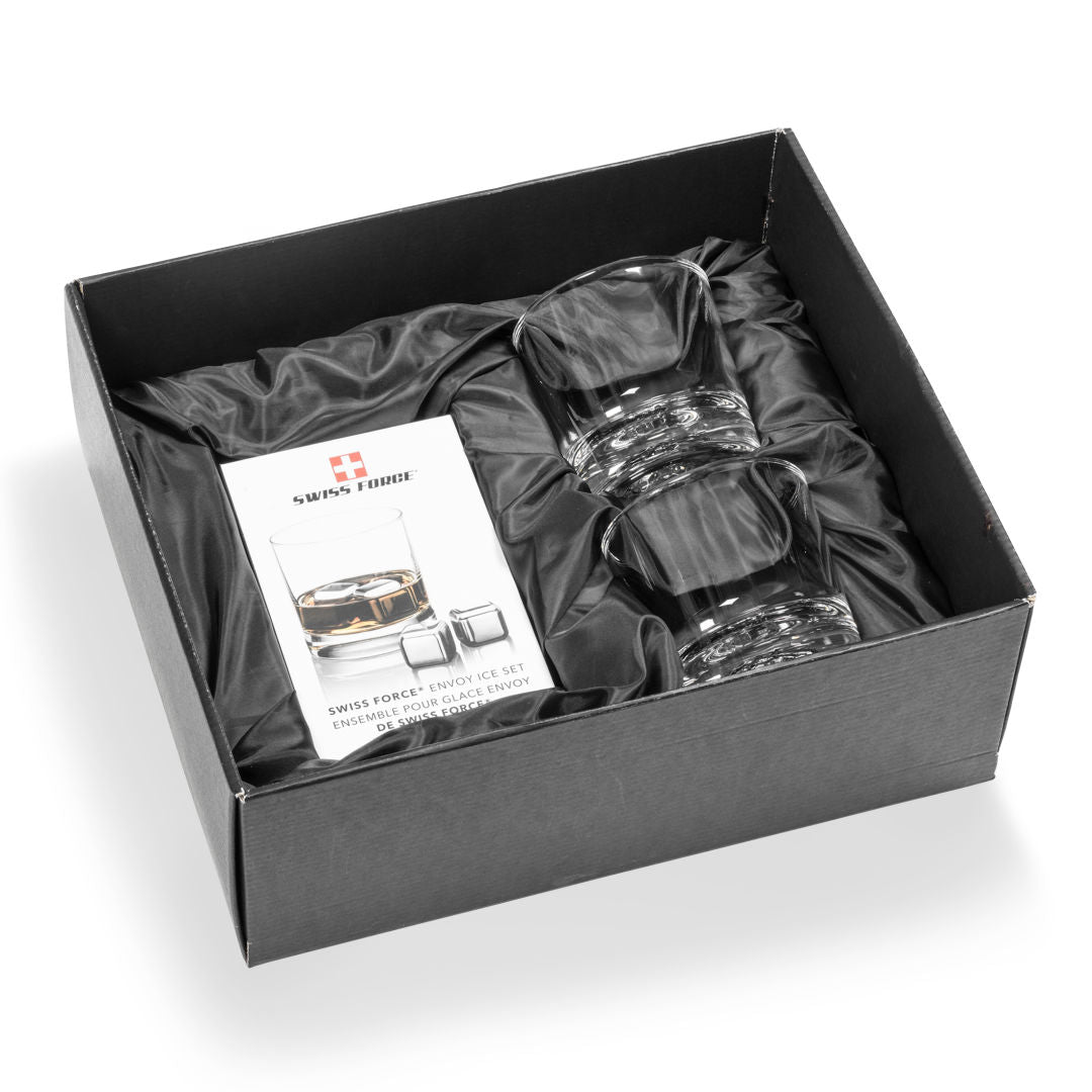 Custom Logo Swiss Force® Stainless Ice Cubes & 2 Fairway Glasses