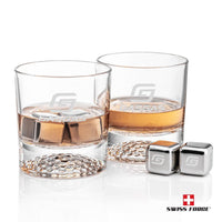 Custom Logo Swiss Force® Stainless Ice Cubes & 2 Fairway Glasses