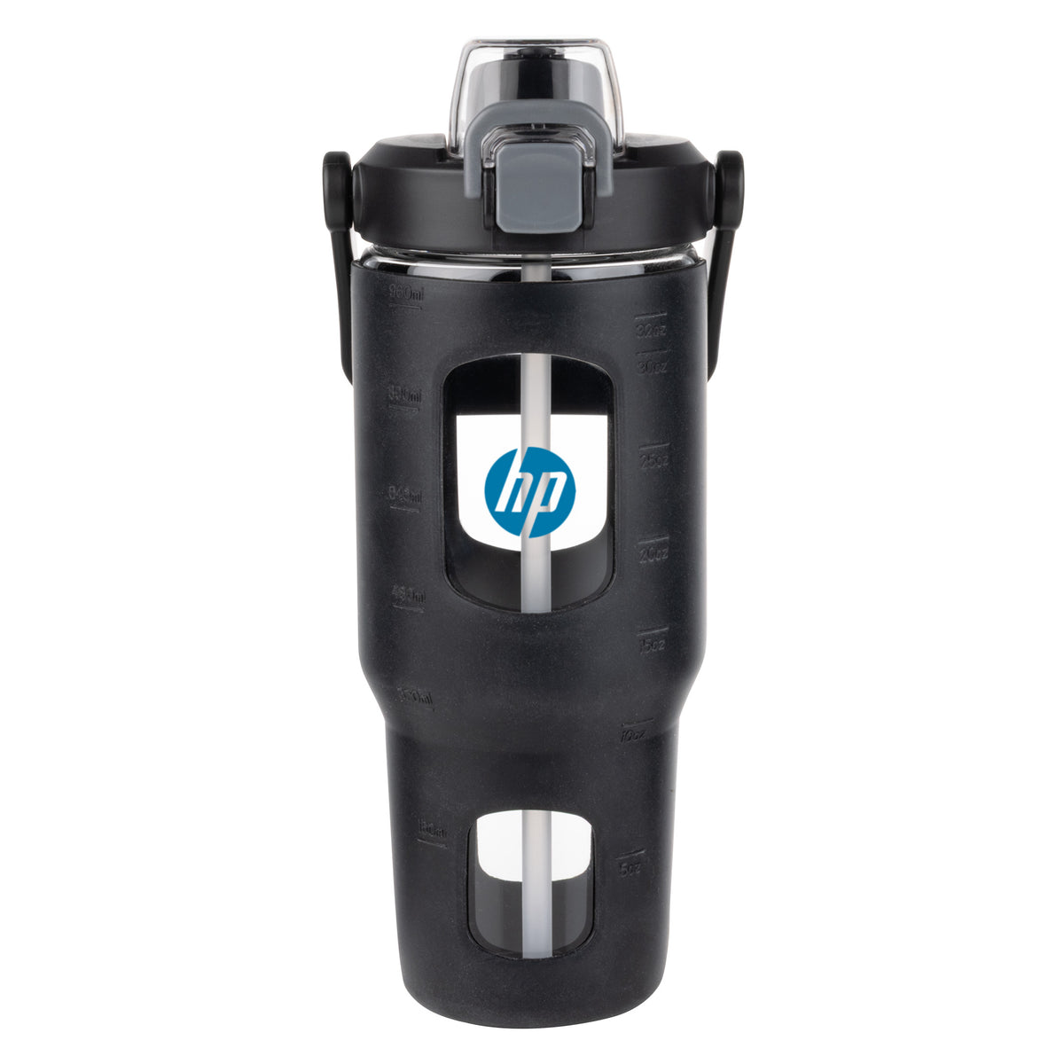 Custom Logo Turbo Borosilicate Glass Bottle w/Straw - 32oz