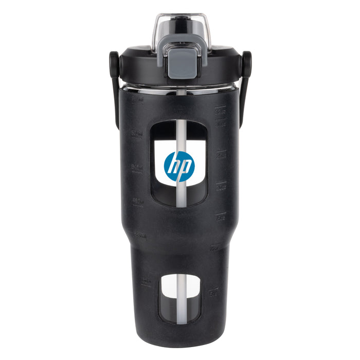Custom Logo Turbo Borosilicate Glass Bottle w/Straw - 32oz
