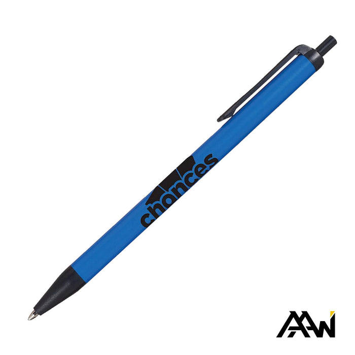 Custom Logo Value Slim Pen w/Glossy Colored Barrel - Matte Black Accent