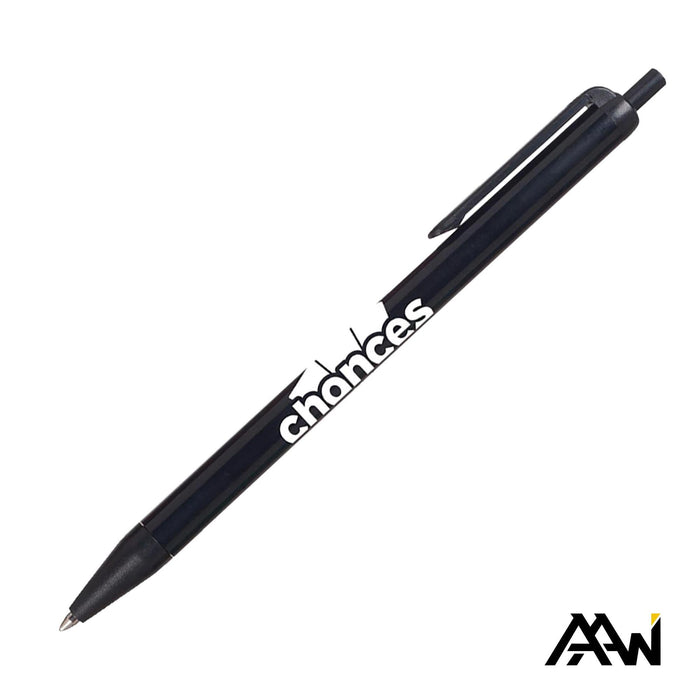 Custom Logo Value Slim Pen w/Glossy Colored Barrel - Matte Black Accent