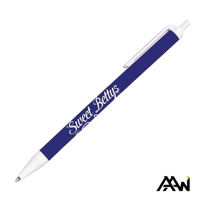 Custom Logo Value Slim Pen w/Glossy Colored Barrel - Matte White Accent
