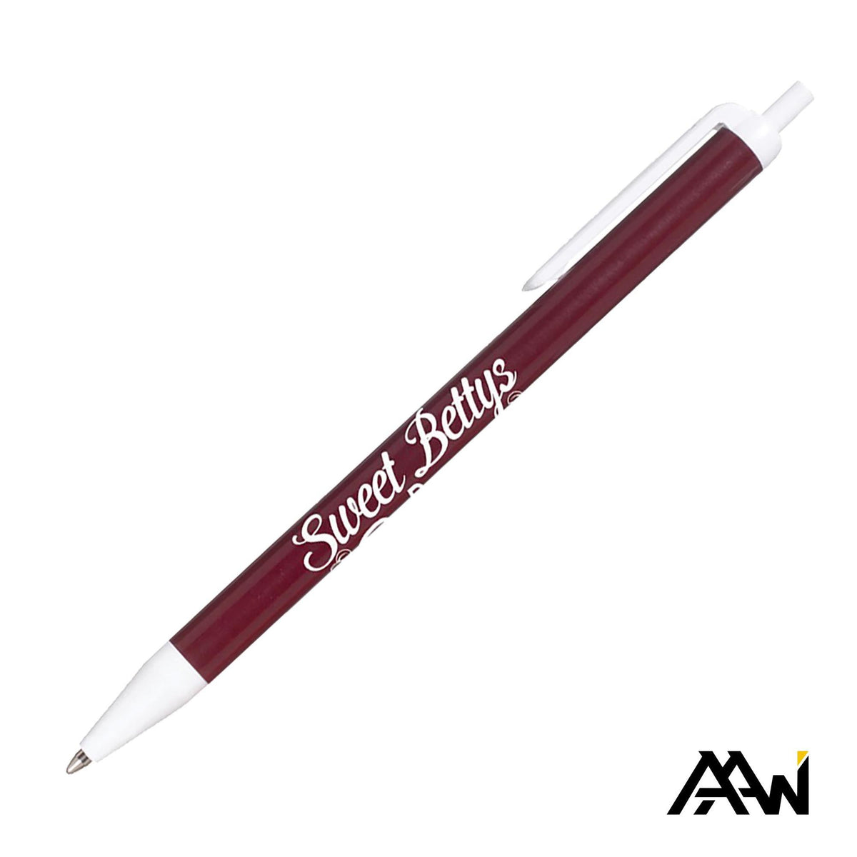 Custom Logo Value Slim Pen w/Glossy Colored Barrel - Matte White Accent