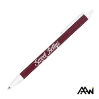Custom Logo Value Slim Pen w/Glossy Colored Barrel - Matte White Accent