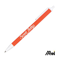 Custom Logo Value Slim Pen w/Glossy Colored Barrel - Matte White Accent