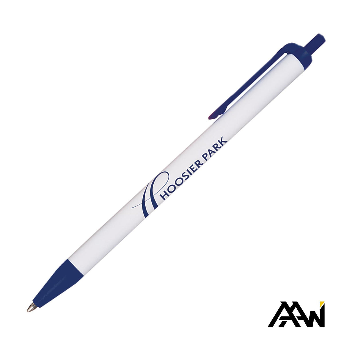 Custom Logo Value Slim Pen w/Glossy White Barrel - Matte Colored Accent