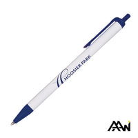 Custom Logo Value Slim Pen w/Glossy White Barrel - Matte Colored Accent