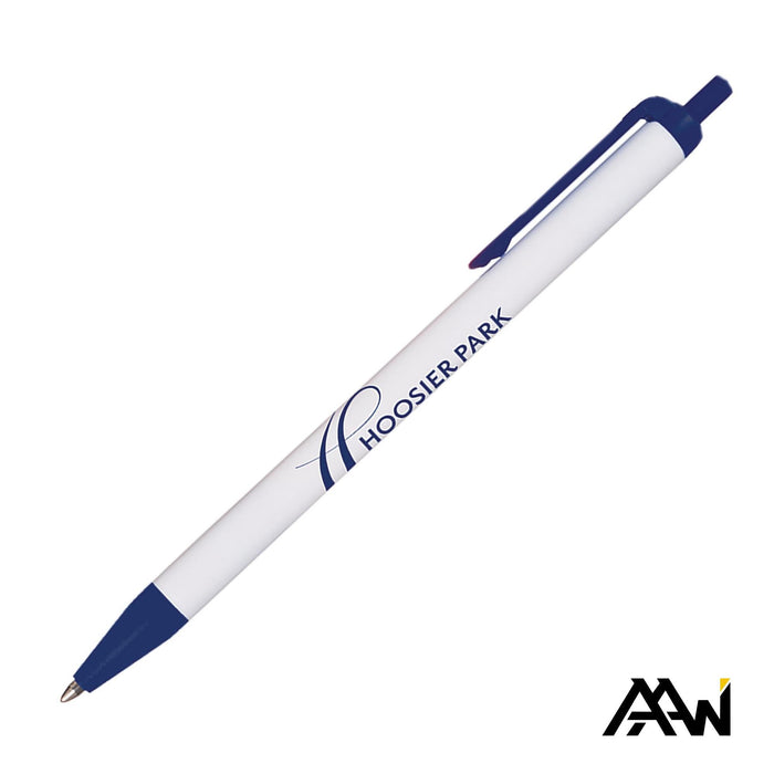 Custom Logo Value Slim Pen w/Glossy White Barrel - Matte Colored Accent