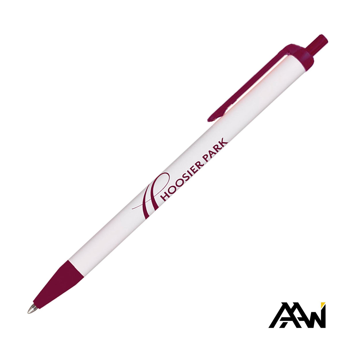 Custom Logo Value Slim Pen w/Glossy White Barrel - Matte Colored Accent
