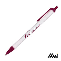Custom Logo Value Slim Pen w/Glossy White Barrel - Matte Colored Accent