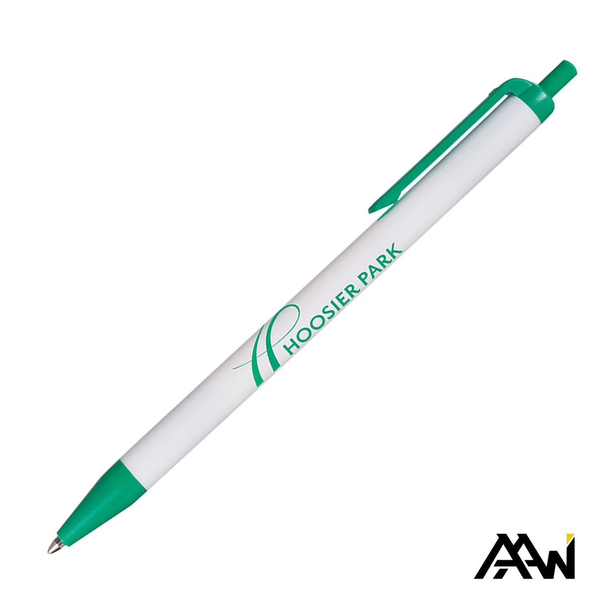 Custom Logo Value Slim Pen w/Glossy White Barrel - Matte Colored Accent