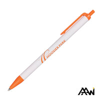 Custom Logo Value Slim Pen w/Glossy White Barrel - Matte Colored Accent
