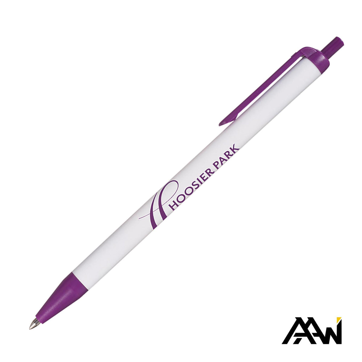Custom Logo Value Slim Pen w/Glossy White Barrel - Matte Colored Accent