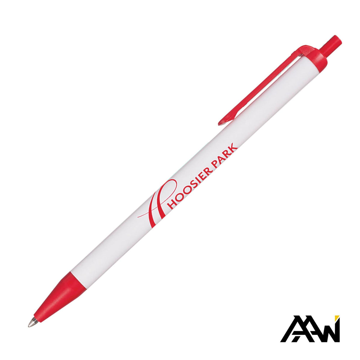 Custom Logo Value Slim Pen w/Glossy White Barrel - Matte Colored Accent