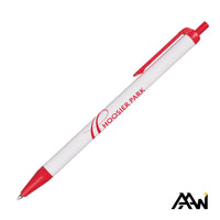 Custom Logo Value Slim Pen w/Glossy White Barrel - Matte Colored Accent