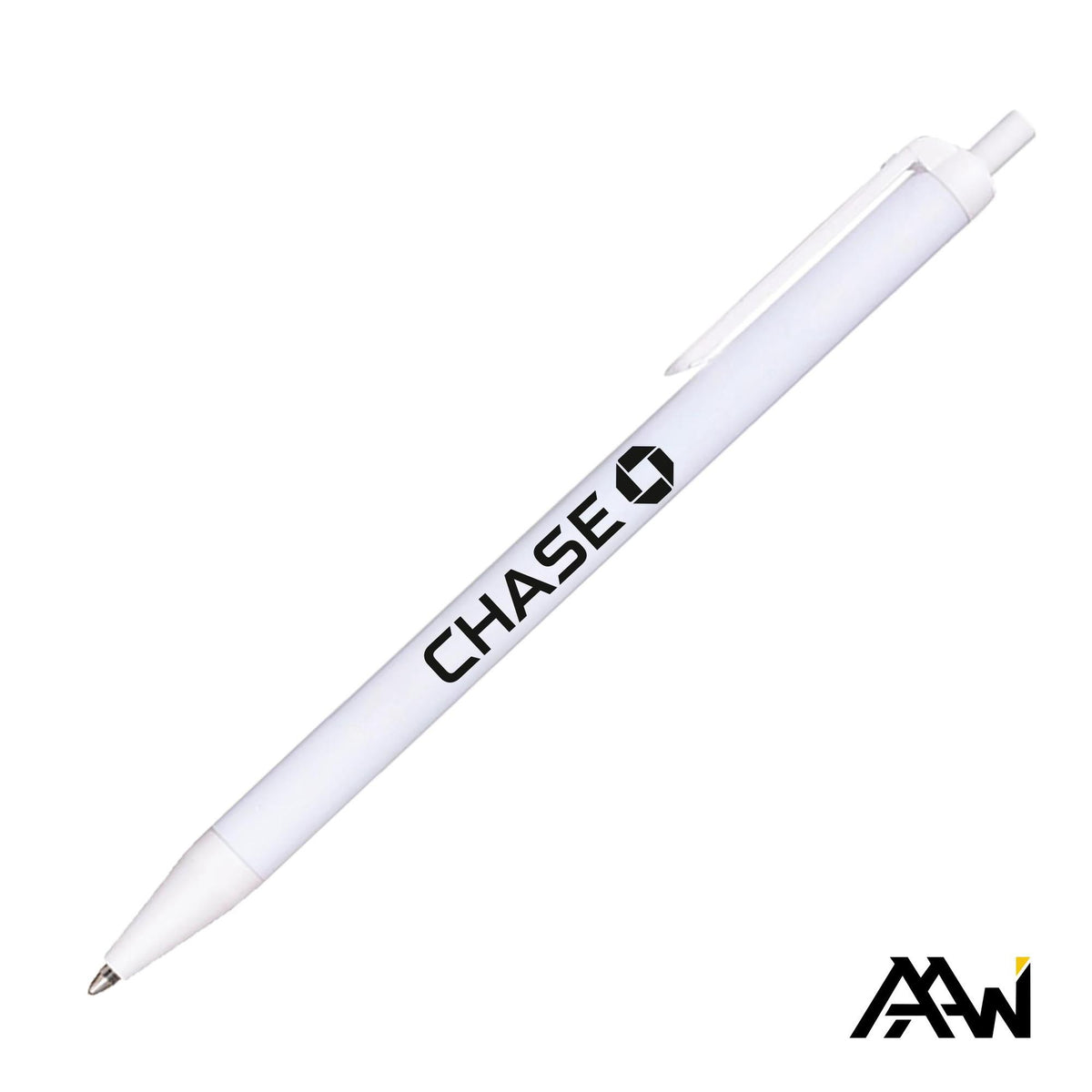 Custom Logo Value Slim Pen w/Glossy White Barrel - Matte Colored Accent