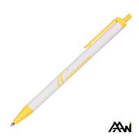 Custom Logo Value Slim Pen w/Glossy White Barrel - Matte Colored Accent
