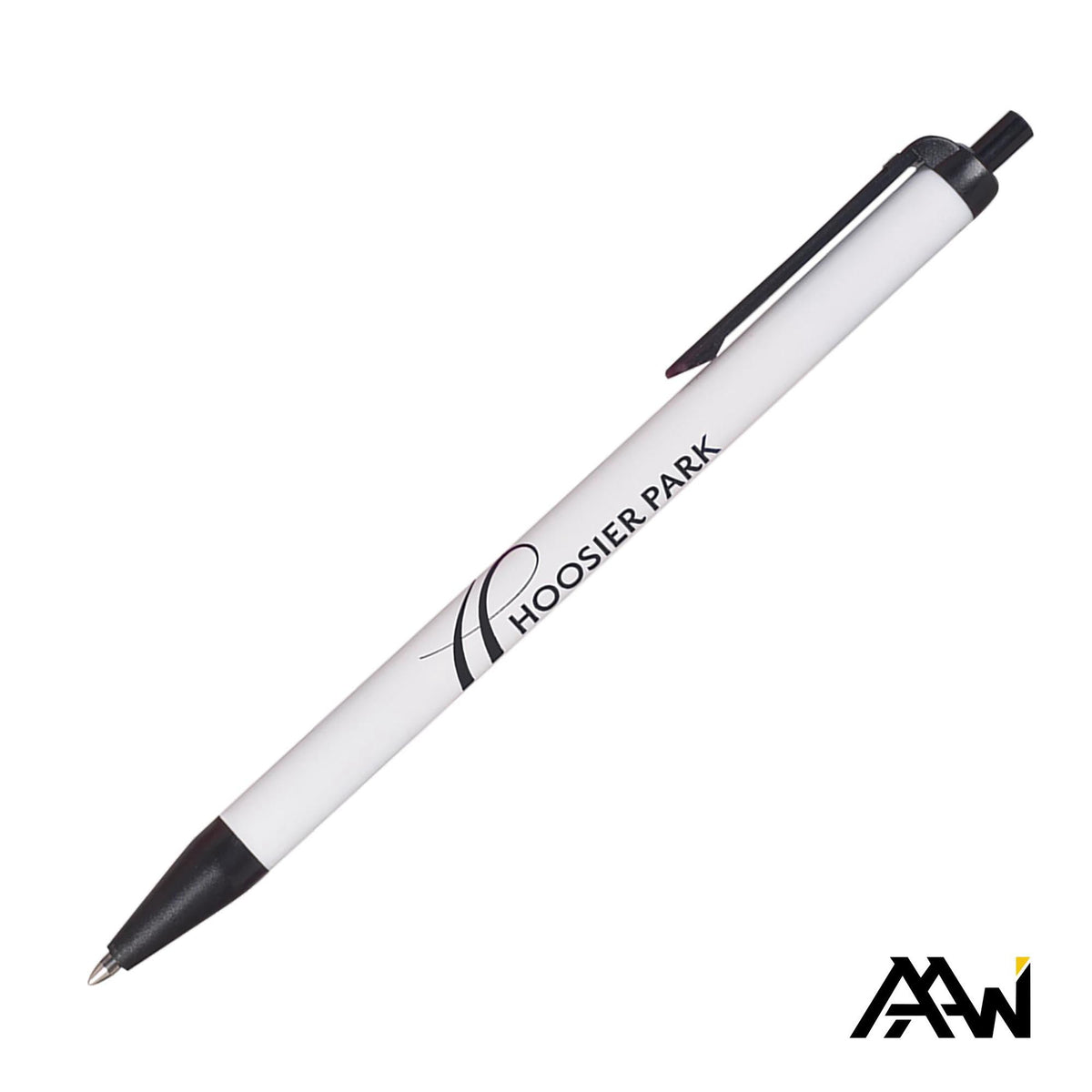 Custom Logo Value Slim Pen w/Glossy White Barrel - Matte Colored Accent