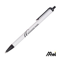 Custom Logo Value Slim Pen w/Glossy White Barrel - Matte Colored Accent