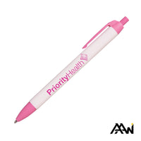 Custom Logo Widebody Pen w/Glossy White Barrel - Matte Colored Accent