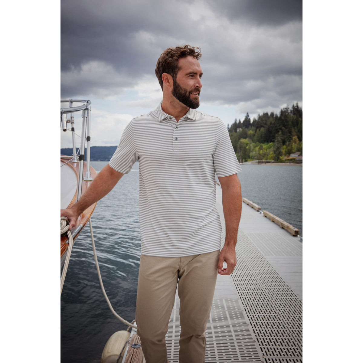Cutter & Buck Virtue Recycled Stripe Featherlight Pique Mens Polo