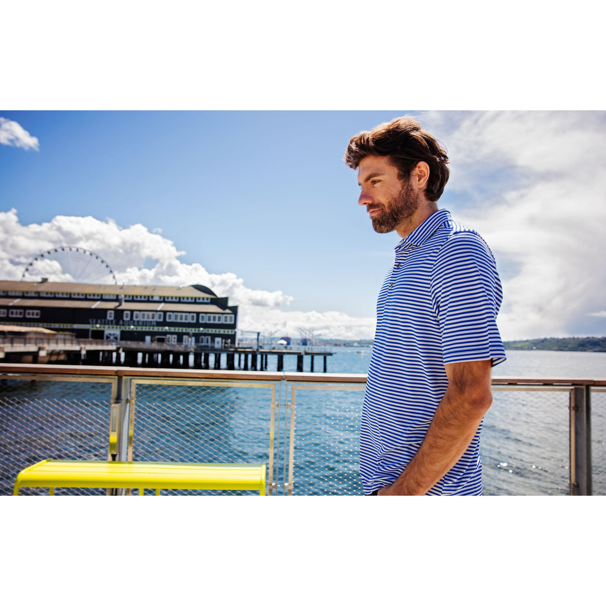 Cutter & Buck Virtue Recycled Stripe Featherlight Pique Mens Polo
