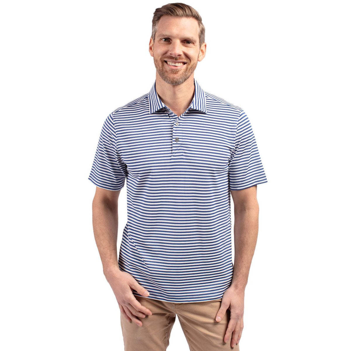 Cutter & Buck Virtue Recycled Stripe Featherlight Pique Mens Polo