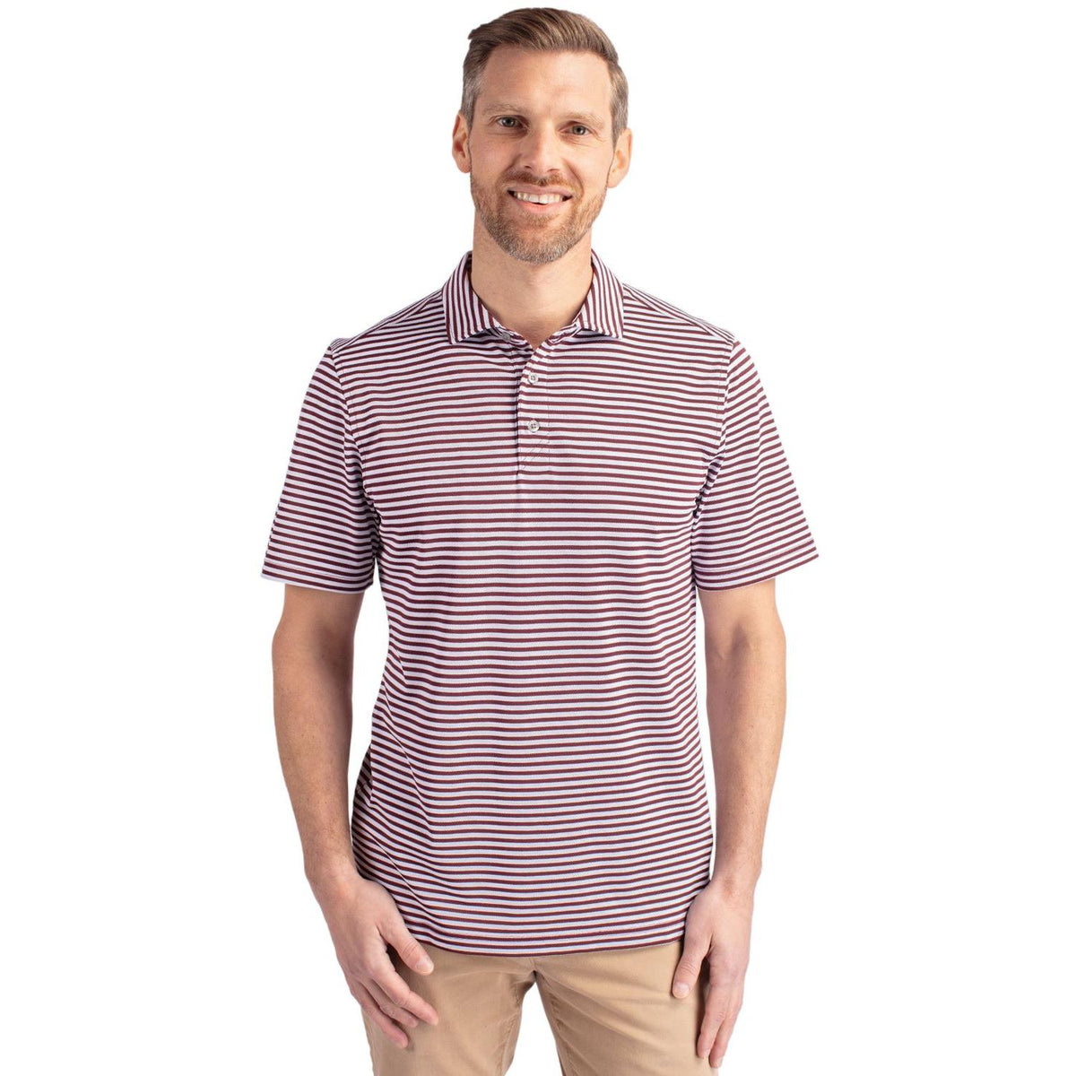 Cutter & Buck Virtue Recycled Stripe Featherlight Pique Mens Polo