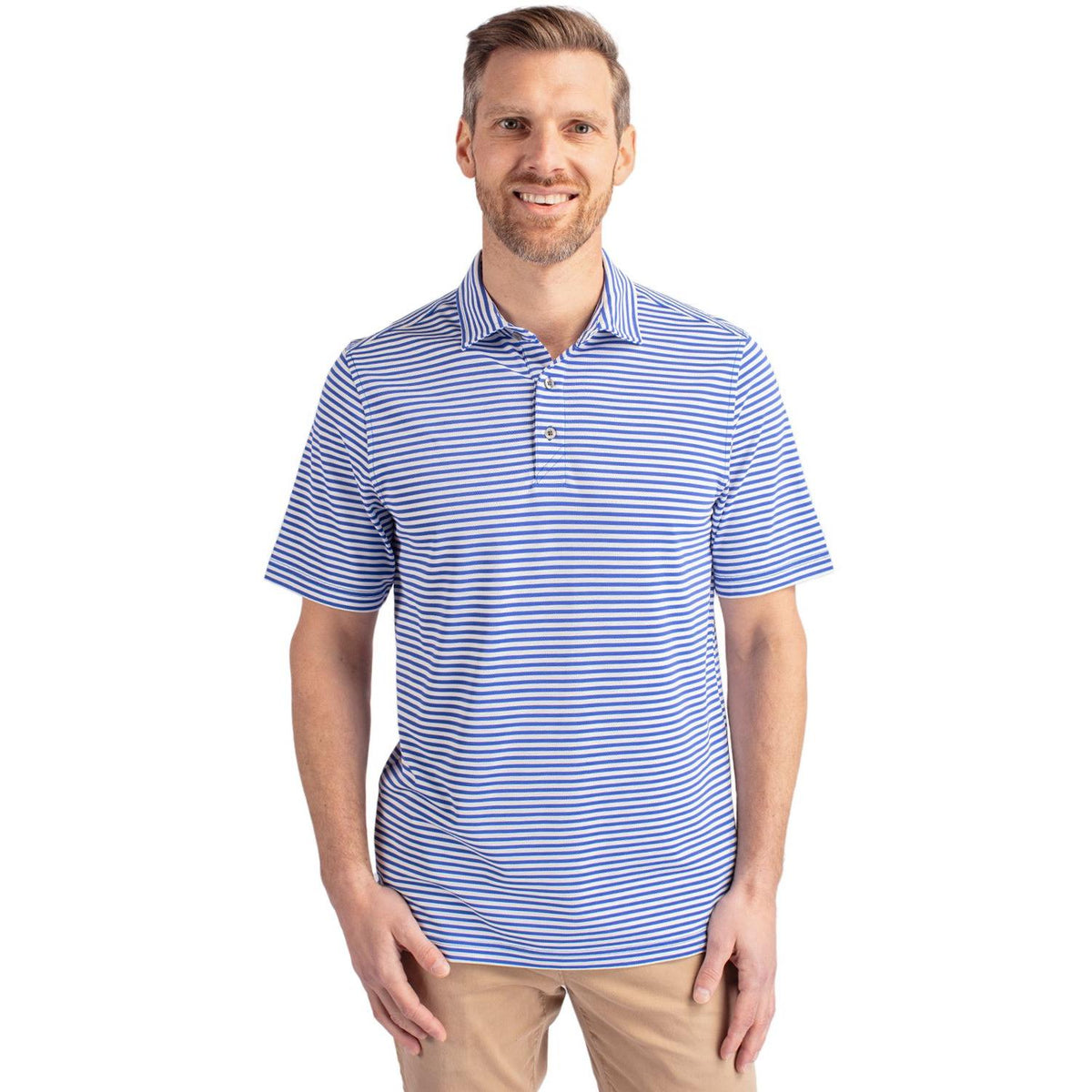 Cutter & Buck Virtue Recycled Stripe Featherlight Pique Mens Polo