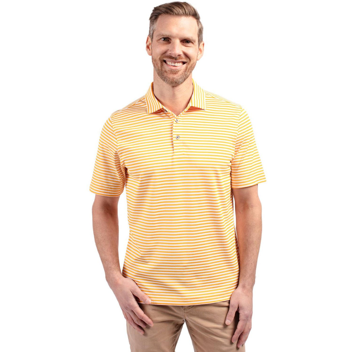 Cutter & Buck Virtue Recycled Stripe Featherlight Pique Mens Polo