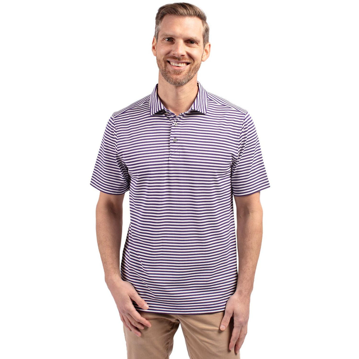 Cutter & Buck Virtue Recycled Stripe Featherlight Pique Mens Polo