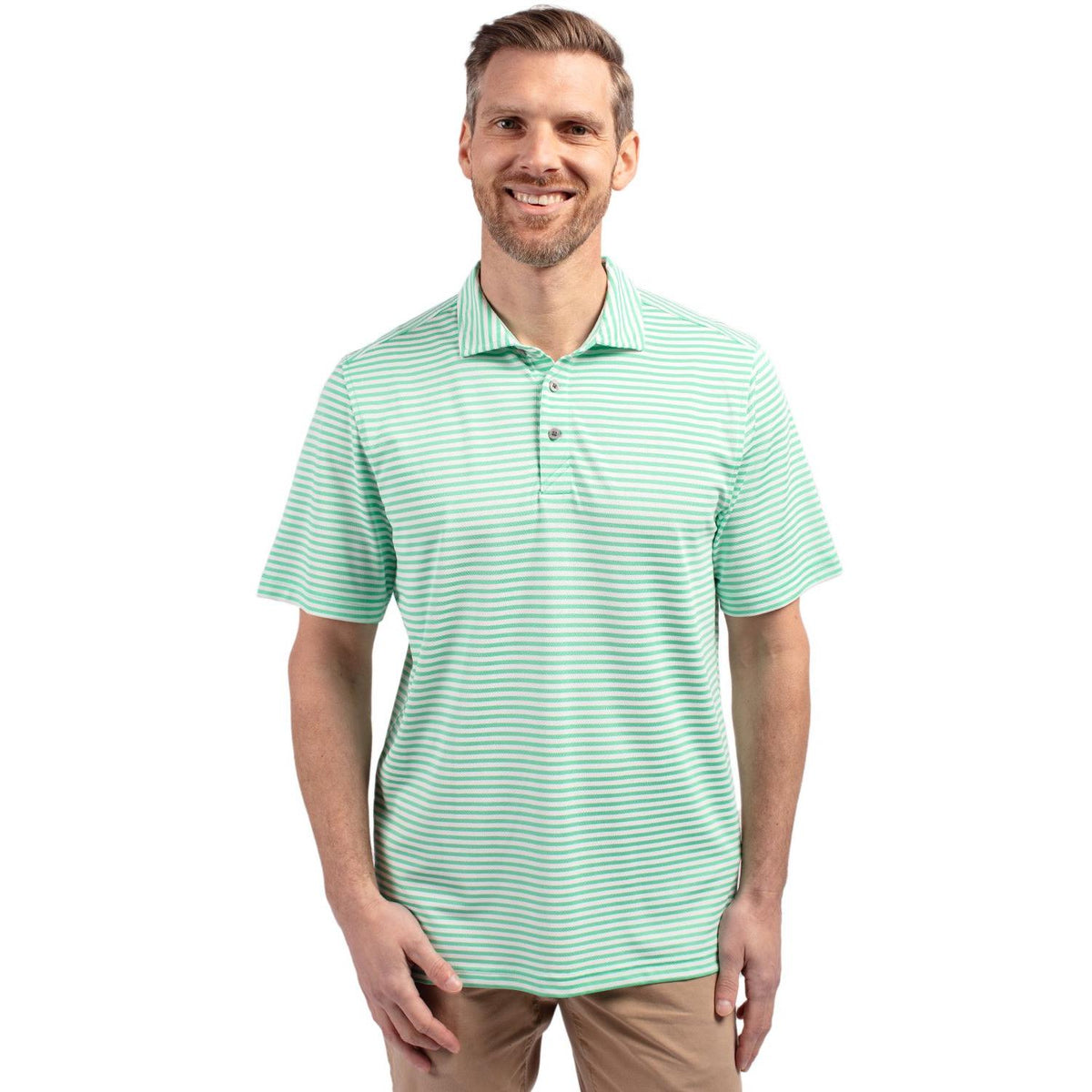 Cutter & Buck Virtue Recycled Stripe Featherlight Pique Mens Polo