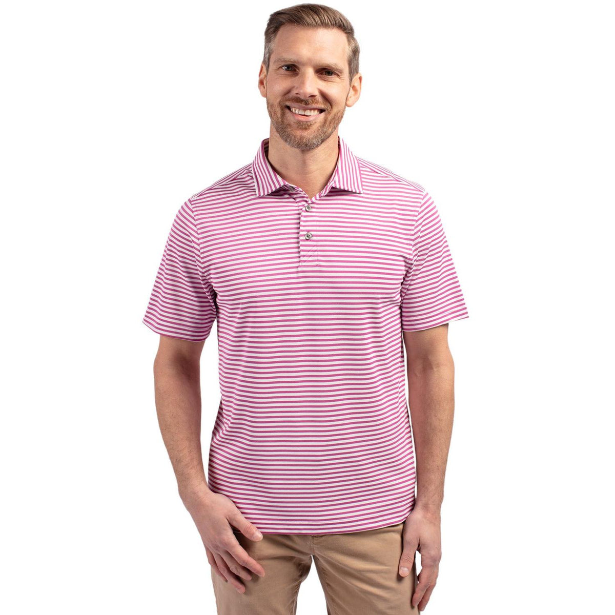 Cutter & Buck Virtue Recycled Stripe Featherlight Pique Mens Polo