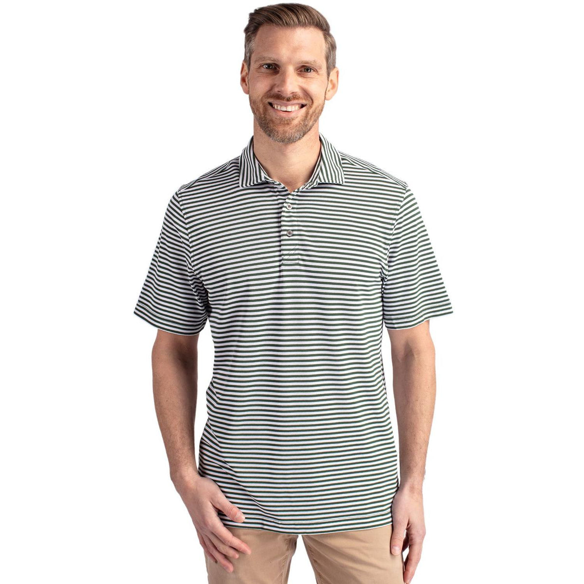 Cutter & Buck Virtue Recycled Stripe Featherlight Pique Mens Polo