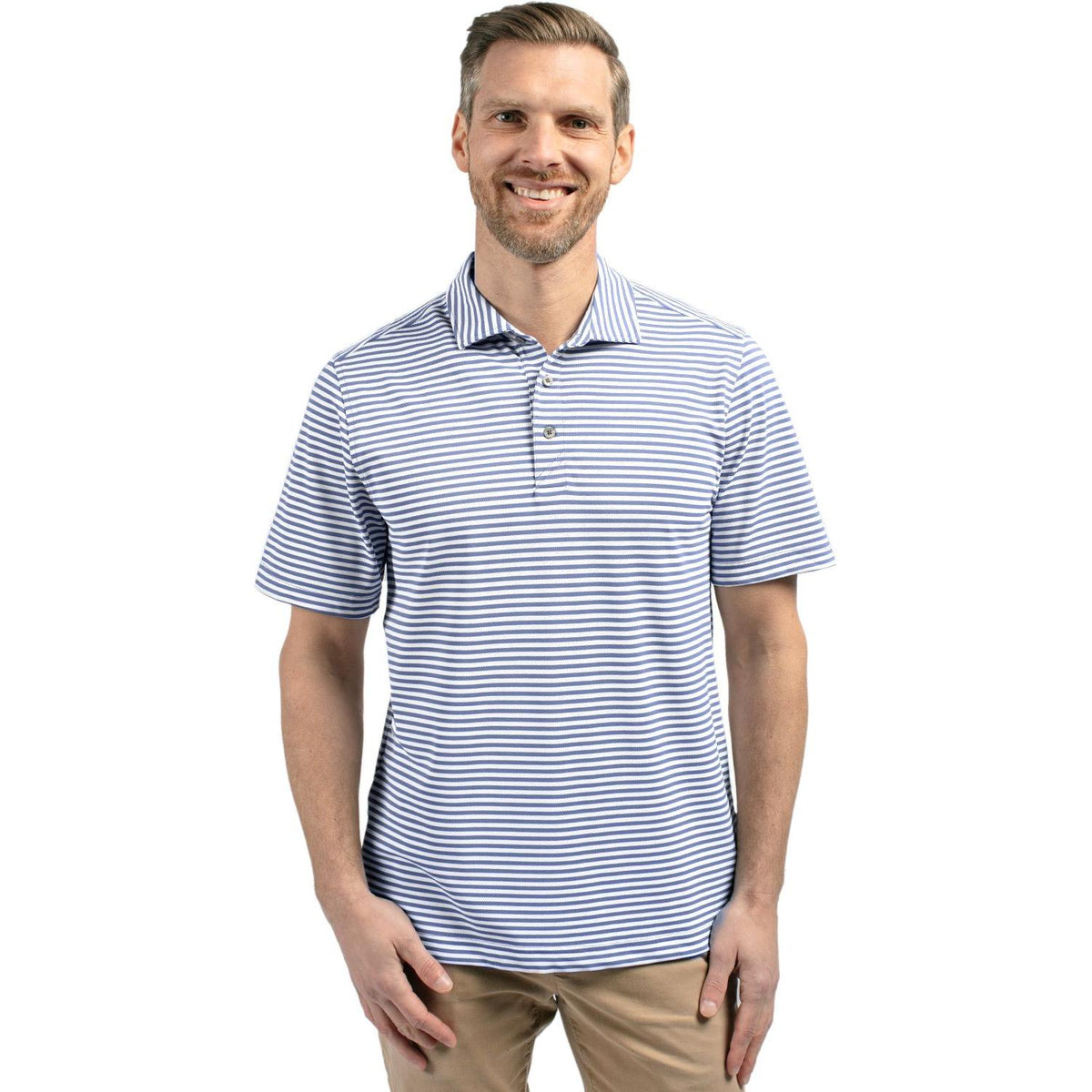 Cutter & Buck Virtue Recycled Stripe Featherlight Pique Mens Polo