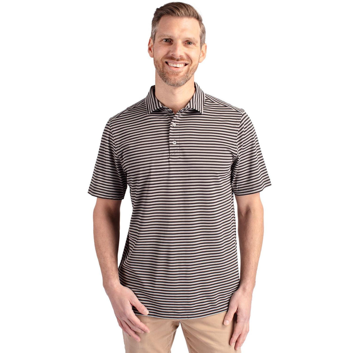Cutter & Buck Virtue Recycled Stripe Featherlight Pique Mens Polo