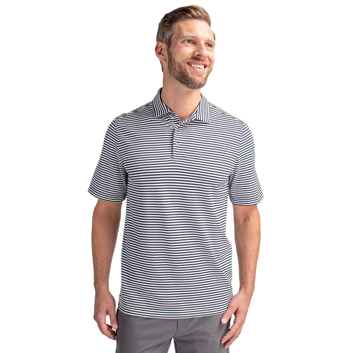 Cutter & Buck Virtue Recycled Stripe Featherlight Pique Mens Polo