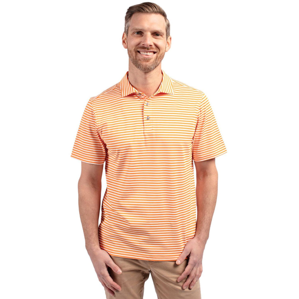 Cutter & Buck Virtue Recycled Stripe Featherlight Pique Mens Polo