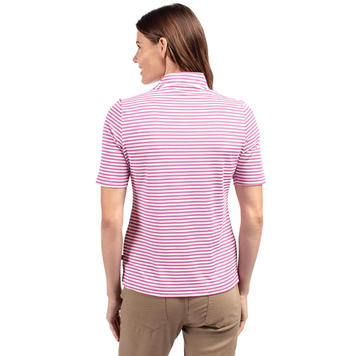 Cutter & Buck Virtue Recycled Stripe Featherlight Pique Womens Half Zip