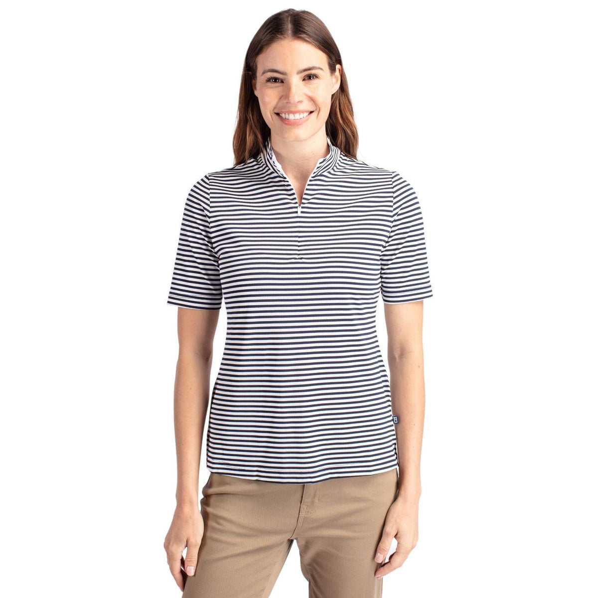 Cutter & Buck Virtue Recycled Stripe Featherlight Pique Womens Half Zip