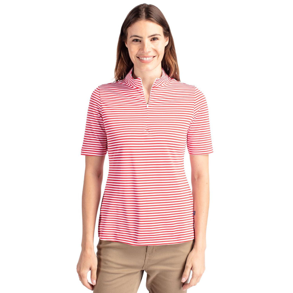 Cutter & Buck Virtue Recycled Stripe Featherlight Pique Womens Half Zip
