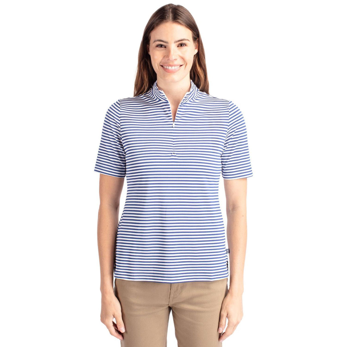 Cutter & Buck Virtue Recycled Stripe Featherlight Pique Womens Half Zip