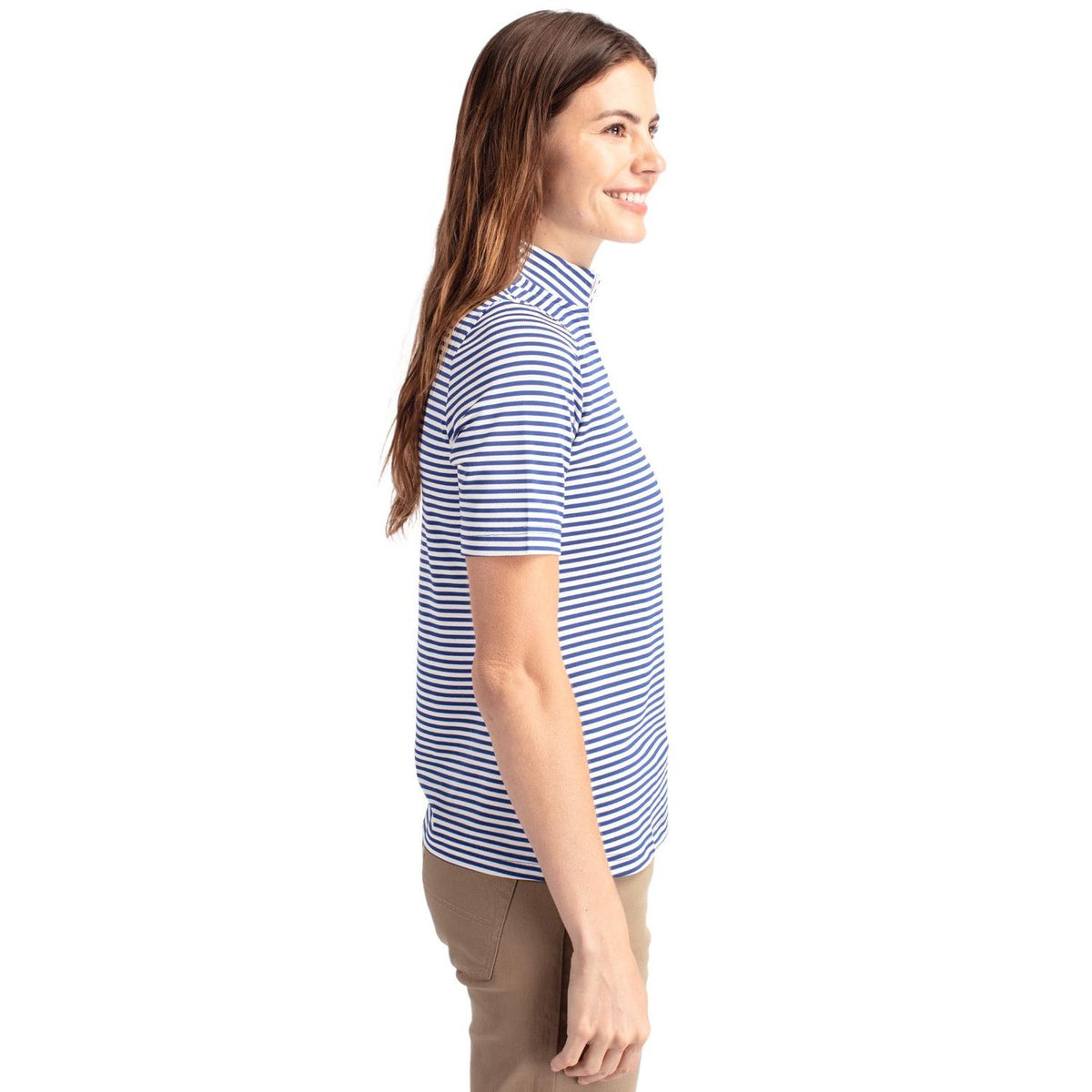 Cutter & Buck Virtue Recycled Stripe Featherlight Pique Womens Half Zip