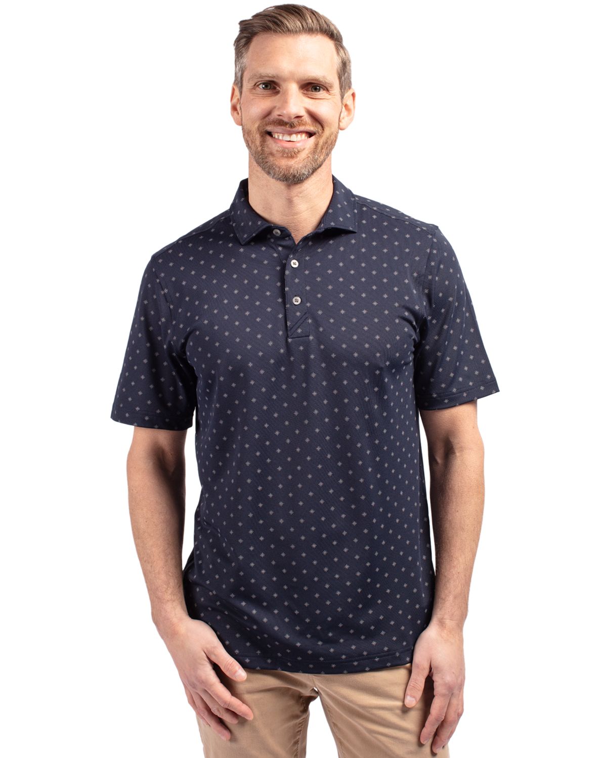 Cutter & Buck Virtue Recycled Tile Print Featherlight Pique Mens Big & Tall Polo