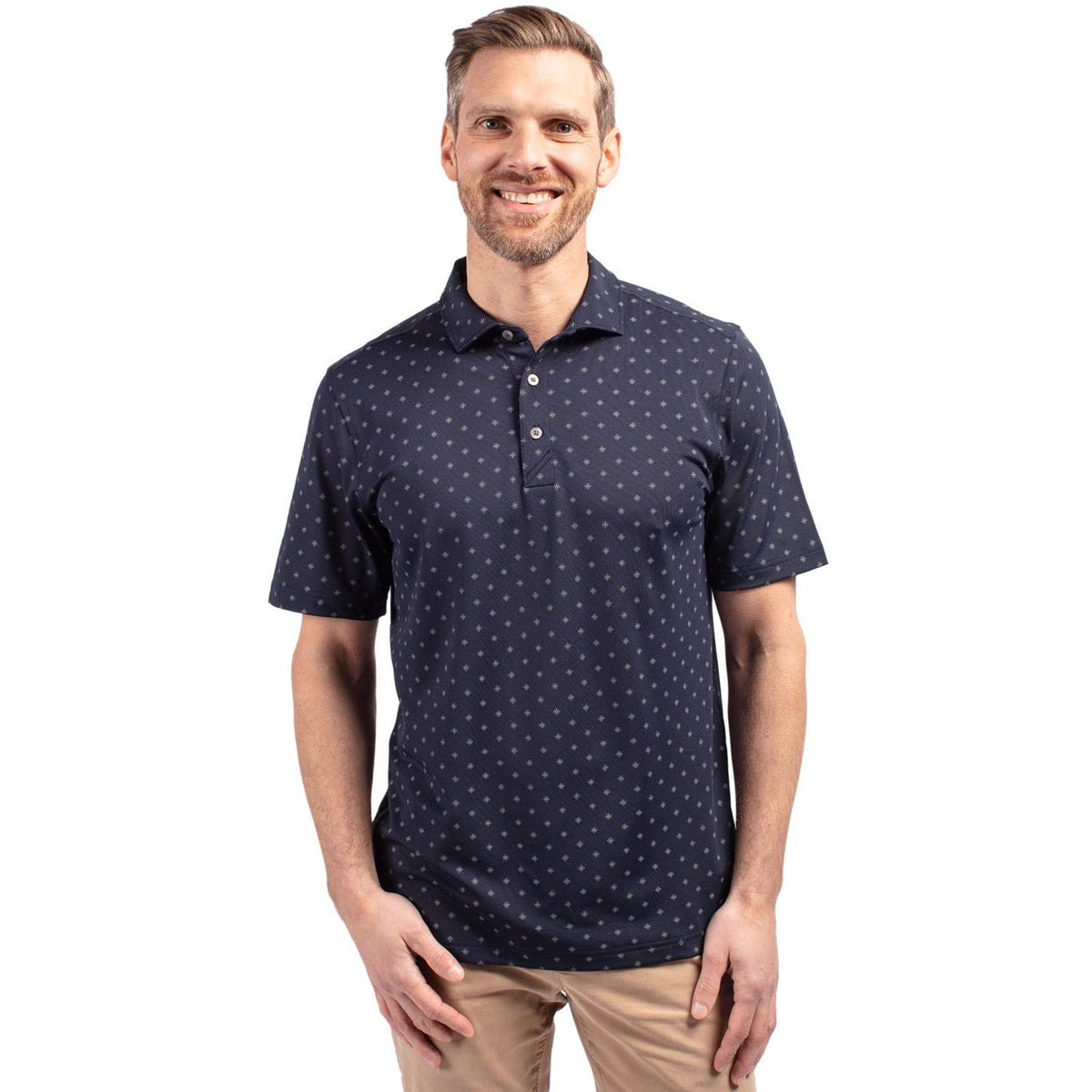 Cutter & Buck Virtue Recycled Tile Print Featherlight Pique Mens Big & Tall Polo