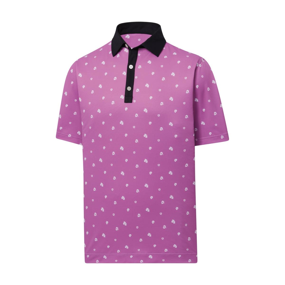 Footjoy CA Scattered Floral Stretch Pique Self Collar Orchid Polo - Mens