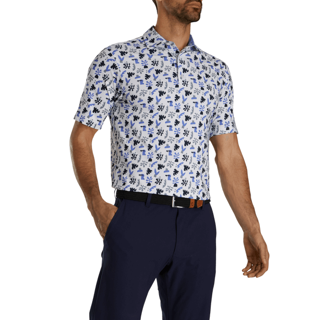 Footjoy Jungle Leaves Lisle Self Collar Polo Mens